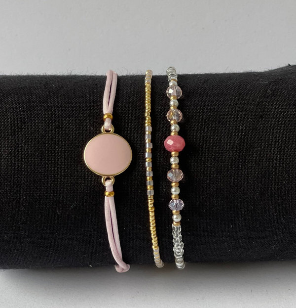Armbanden set van 3 roze/goud
