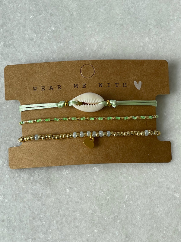 Set armbanden van 3 groen/goud
