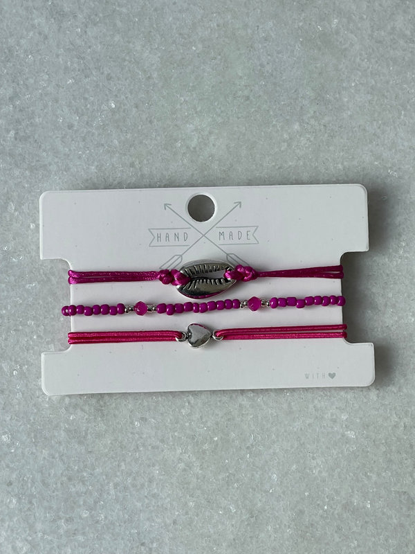Set van 3 armbanden roze/zilver