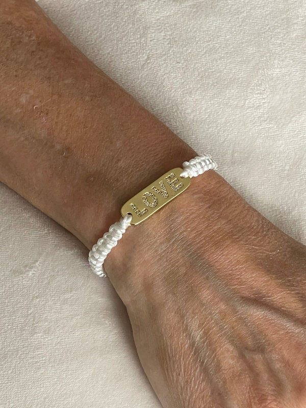 Armband love met strass goud/wit