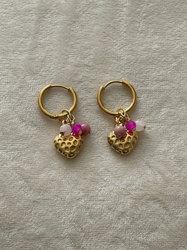 Oorbellen goud/roze/paars